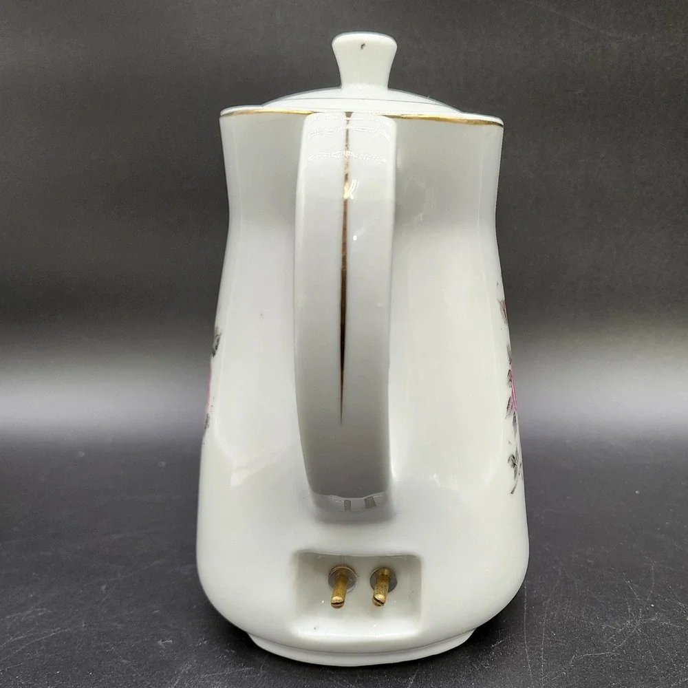 Royal Sealy Small‎ White Pink Rose VTG Electric Porcelain Teapot Japan Floral